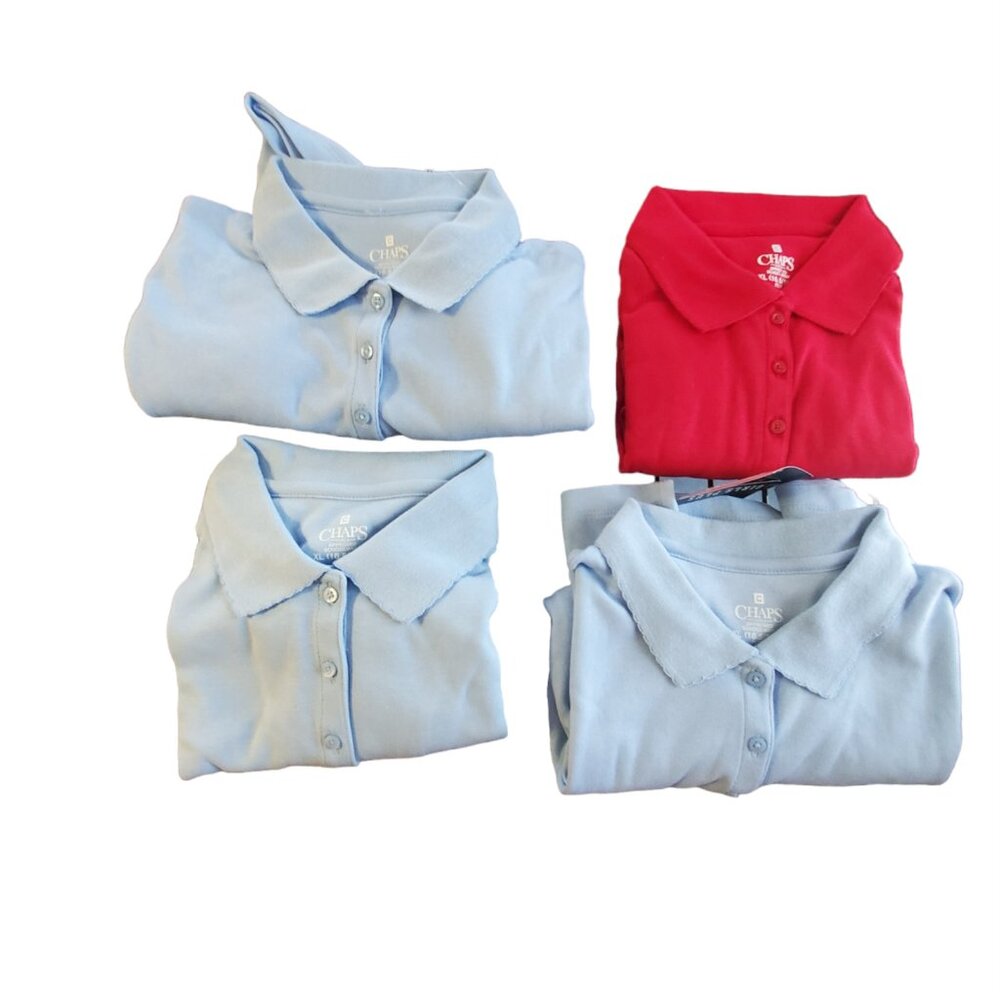 Chaps nwt 4 School Uniform polo shirts girls XL 16.5 18.5 red light blue